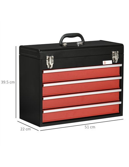DURHAND 4 Drawer Tool Chest, Lockable Metal Tool Box with Ball Bearing Runners, Portable Toolbox, 510mm x 220mm x 395mm, Black - pic 134203 | FastDaddyshop
