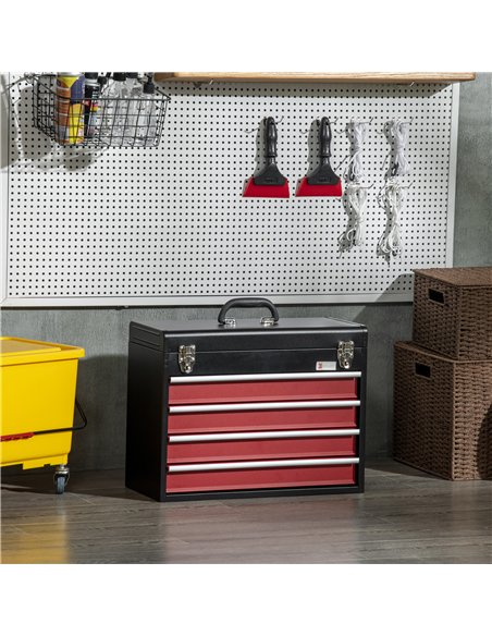 DURHAND 4 Drawer Tool Chest, Lockable Metal Tool Box with Ball Bearing Runners, Portable Toolbox, 510mm x 220mm x 395mm, Black - pic 134206 | FastDaddyshop