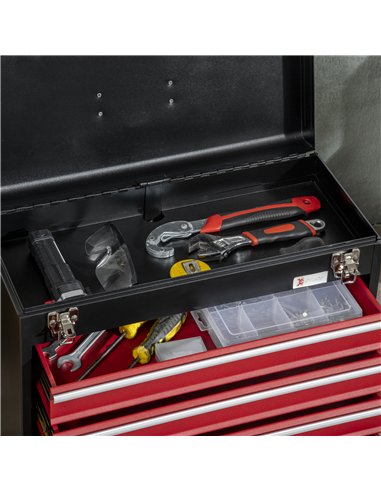 DURHAND 4 Drawer Tool Chest, Lockable Metal Tool Box with Ball Bearing Runners, Portable Toolbox, 510mm x 220mm x 395mm, Black