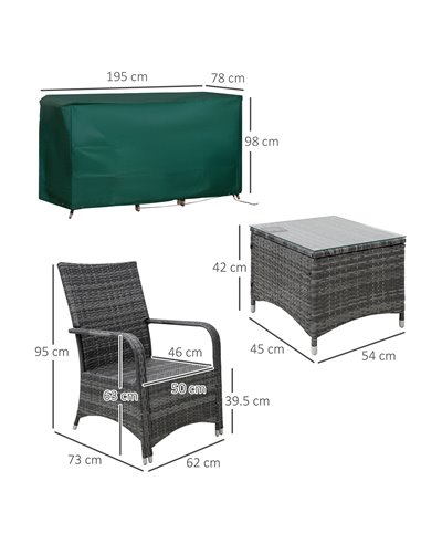Outsunny 2-Seater Outdoor Rattan Bistro Garden Furniture Set with Cover Steel, Grey