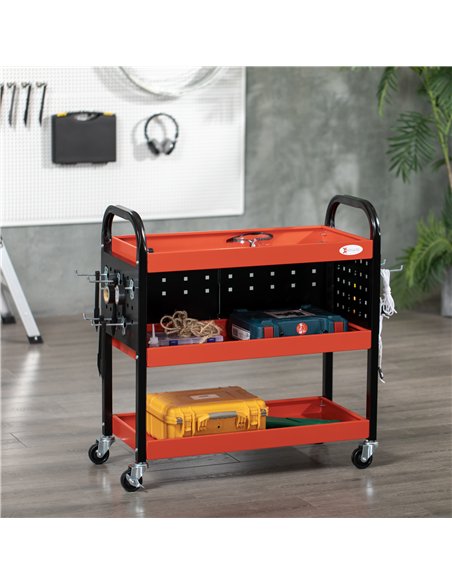 DURHAND 3 Tier Shelf Tool Cart Storage Trolley Wheel Cart for Garage Workshop Warehouse DIY Tool with 10 Hooks 100 kg Red - pic 134211 | FastDaddyshop