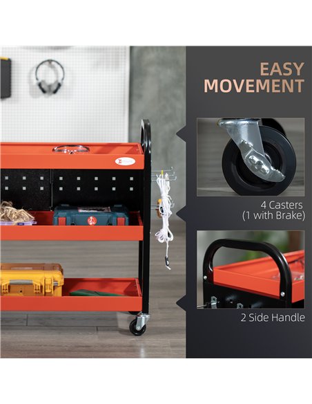 DURHAND 3 Tier Shelf Tool Cart Storage Trolley Wheel Cart for Garage Workshop Warehouse DIY Tool with 10 Hooks 100 kg Red - pic 134214 | FastDaddyshop