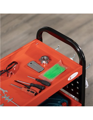 DURHAND 3 Tier Shelf Tool Cart Storage Trolley Wheel Cart for Garage Workshop Warehouse DIY Tool with 10 Hooks 100 kg Red