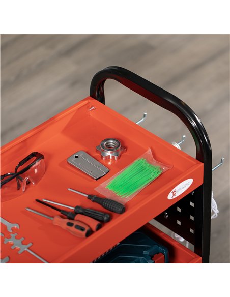 DURHAND 3 Tier Shelf Tool Cart Storage Trolley Wheel Cart for Garage Workshop Warehouse DIY Tool with 10 Hooks 100 kg Red - pic 134218 | FastDaddyshop