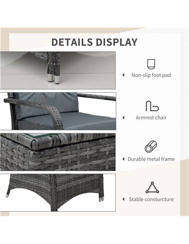 Outsunny 2-Seater Outdoor Rattan Bistro Garden Furniture Set, Grey