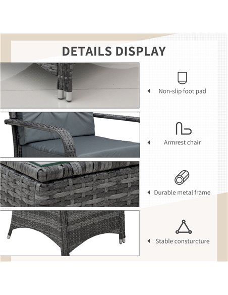 Outsunny 2-Seater Outdoor Rattan Bistro Garden Furniture Set, Grey - pic 13422 | FastDaddyshop