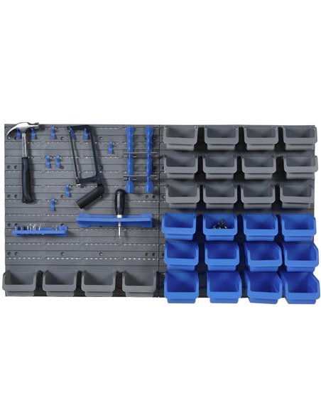 DURHAND 44 Piece Wall Mounted Tool Rack Organiser Storage Bins and Panel Set with Shelf Hook Screws Accessories Blue - pic 134237 | FastDaddyshop