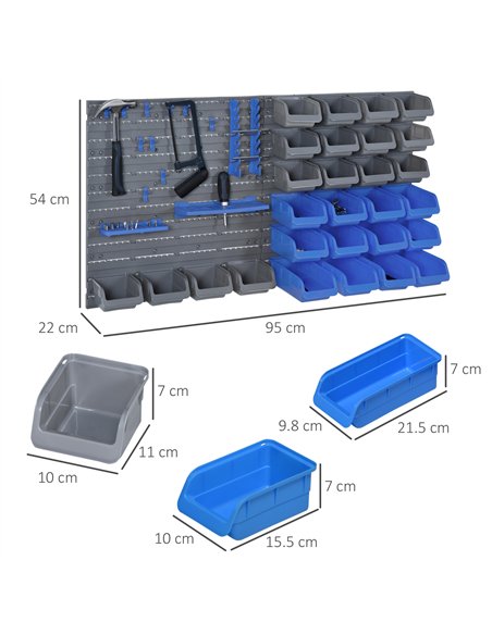 DURHAND 44 Piece Wall Mounted Tool Rack Organiser Storage Bins and Panel Set with Shelf Hook Screws Accessories Blue - pic 134239 | FastDaddyshop