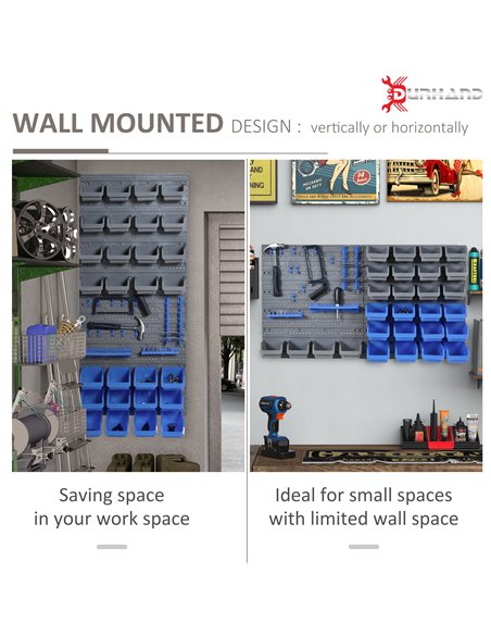 DURHAND 44 Piece Wall Mounted Tool Rack Organiser Storage Bins and Panel Set with Shelf Hook Screws Accessories Blue - pic 134240 | FastDaddyshop
