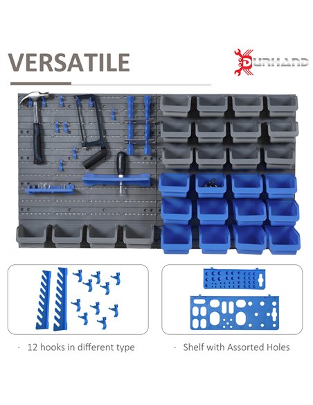 DURHAND 44 Piece Wall Mounted Tool Rack Organiser Storage Bins and Panel Set with Shelf Hook Screws Accessories Blue - pic 134242 | FastDaddyshop