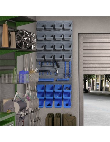 DURHAND 44 Piece Wall Mounted Tool Rack Organiser Storage Bins and Panel Set with Shelf Hook Screws Accessories Blue