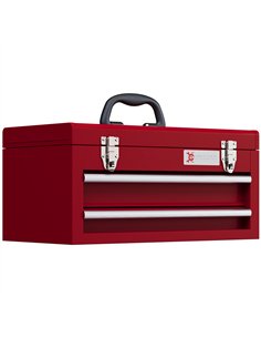 DURHAND Lockable Metal Tool Box, 2 Drawer Tool Chest with Latches, Handle, Ball Bearing Runners, Red
