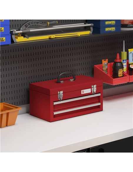 DURHAND Lockable Metal Tool Box, 2 Drawer Tool Chest with Latches, Handle, Ball Bearing Runners, Red - pic 134247 | FastDaddyshop