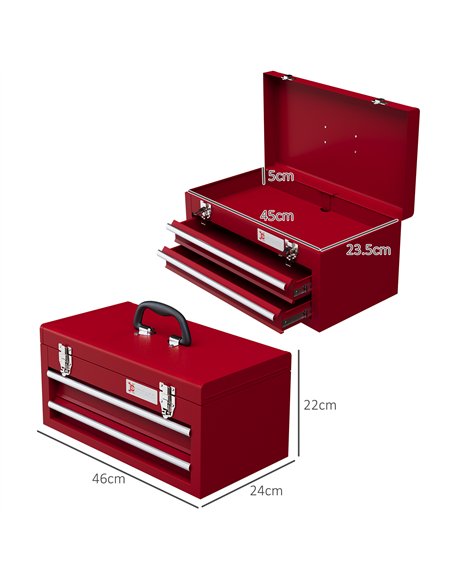 DURHAND Lockable Metal Tool Box, 2 Drawer Tool Chest with Latches, Handle, Ball Bearing Runners, Red - pic 134248 | FastDaddyshop
