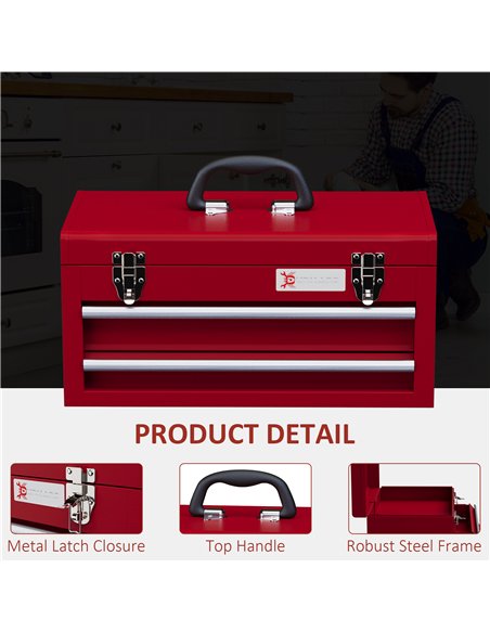 DURHAND Lockable Metal Tool Box, 2 Drawer Tool Chest with Latches, Handle, Ball Bearing Runners, Red - pic 134249 | FastDaddyshop