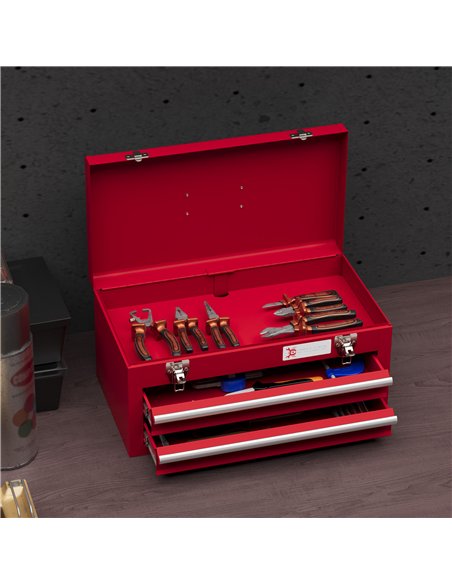 DURHAND Lockable Metal Tool Box, 2 Drawer Tool Chest with Latches, Handle, Ball Bearing Runners, Red - pic 134252 | FastDaddyshop