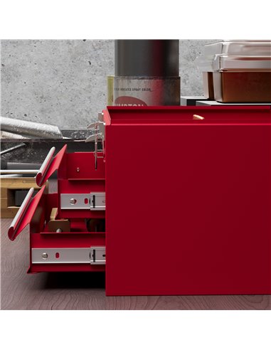 DURHAND Lockable Metal Tool Box, 2 Drawer Tool Chest with Latches, Handle, Ball Bearing Runners, Red