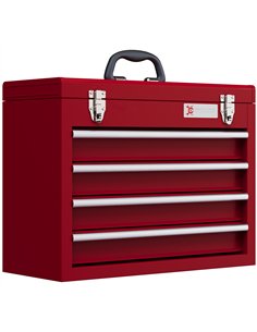DURHAND Lockable Metal Tool Box, 4 Drawer Tool Chest with Latches, Handle, Ball Bearing Runners, Red