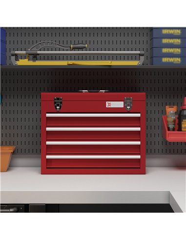 DURHAND Lockable Metal Tool Box, 4 Drawer Tool Chest with Latches, Handle, Ball Bearing Runners, Red