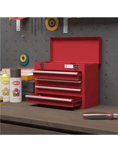 DURHAND Lockable Metal Tool Box, 4 Drawer Tool Chest with Latches, Handle, Ball Bearing Runners, Red - pic 134261 | FastDaddyshop