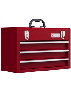 DURHAND Lockable Metal Tool Box, 3 Drawer Tool Chest with Latches, Handle, Ball Bearing Runners, Red