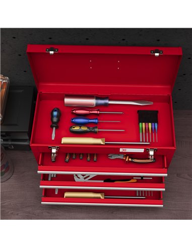 DURHAND Lockable Metal Tool Box, 3 Drawer Tool Chest with Latches, Handle, Ball Bearing Runners, Red