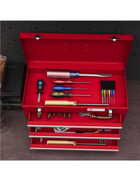 DURHAND Lockable Metal Tool Box, 3 Drawer Tool Chest with Latches, Handle, Ball Bearing Runners, Red - pic 134270 | FastDaddyshop