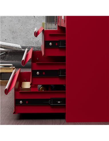 DURHAND Lockable Metal Tool Box, 3 Drawer Tool Chest with Latches, Handle, Ball Bearing Runners, Red