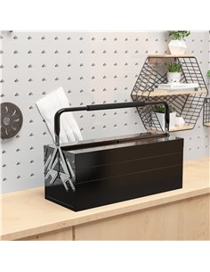 DURHAND 3 Tier Metal Toolbox, 5 Tray Professional Portable Tool Box with Carry Handle for Workshop, 56cmx20cmx34cm, Black 2