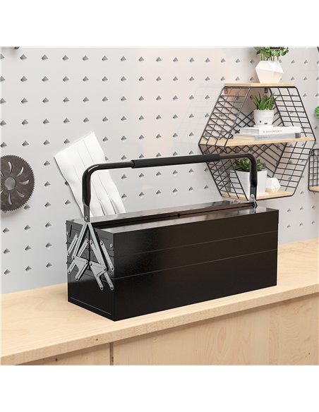DURHAND 3 Tier Metal Toolbox, 5 Tray Professional Portable Tool Box with Carry Handle for Workshop, 56cmx20cmx34cm, Black - pic 134274 | FastDaddyshop