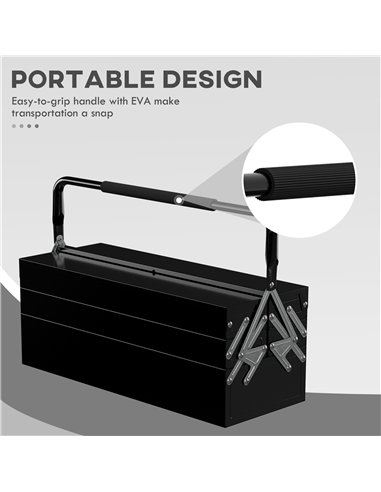 DURHAND 3 Tier Metal Toolbox, 5 Tray Professional Portable Tool Box with Carry Handle for Workshop, 56cmx20cmx34cm, Black