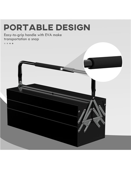 DURHAND 3 Tier Metal Toolbox, 5 Tray Professional Portable Tool Box with Carry Handle for Workshop, 56cmx20cmx34cm, Black - pic 134276 | FastDaddyshop