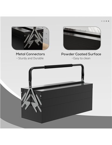 DURHAND 3 Tier Metal Toolbox, 5 Tray Professional Portable Tool Box with Carry Handle for Workshop, 56cmx20cmx34cm, Black