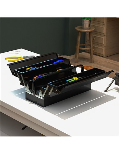 DURHAND 3 Tier Metal Toolbox, 5 Tray Professional Portable Tool Box with Carry Handle for Workshop, 56cmx20cmx34cm, Black