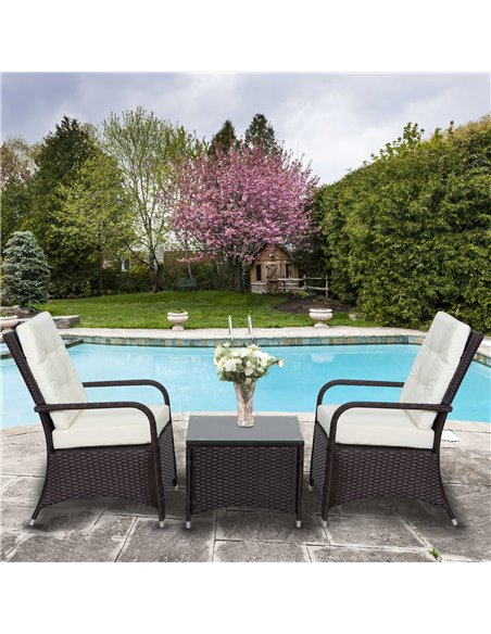 Outsunny 2-Seater Outdoor Rattan Bistro Garden Furniture Set with Cover Steel, Brown - pic 13428 | FastDaddyshop