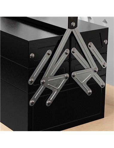 DURHAND 3 Tier Metal Toolbox, 5 Tray Professional Portable Tool Box with Carry Handle for Workshop, 56cmx20cmx34cm, Black