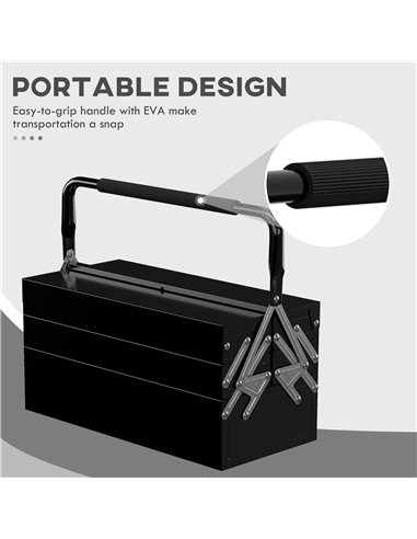 DURHAND 3 Tier Metal Toolbox, 5 Tray Professional Portable Tool Box with Carry Handle for Workshop, 45cmx20cmx34.5cm, Black