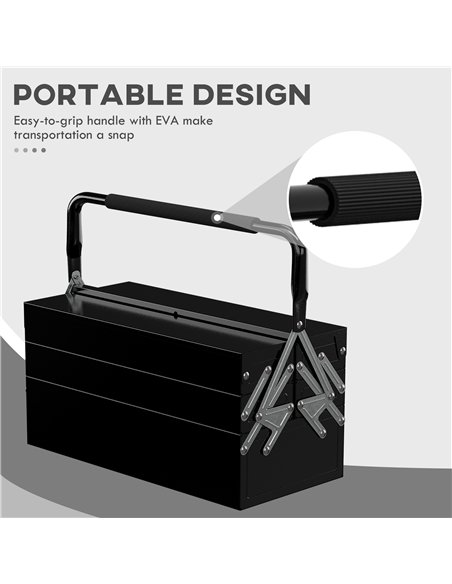 DURHAND 3 Tier Metal Toolbox, 5 Tray Professional Portable Tool Box with Carry Handle for Workshop, 45cmx20cmx34.5cm, Black - pic 134285 | FastDaddyshop