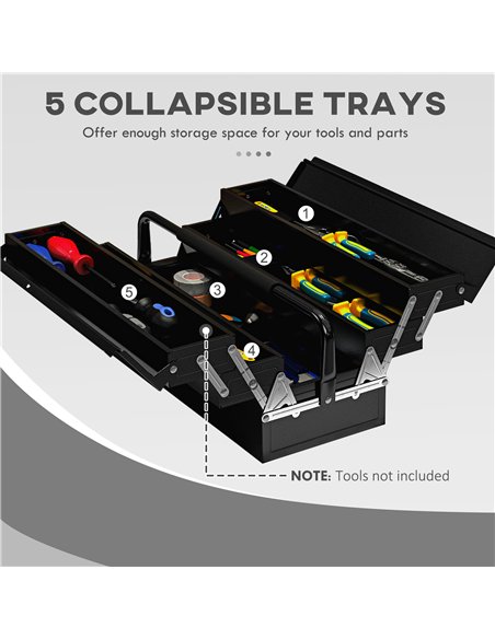 DURHAND 3 Tier Metal Toolbox, 5 Tray Professional Portable Tool Box with Carry Handle for Workshop, 45cmx20cmx34.5cm, Black - pic 134286 | FastDaddyshop