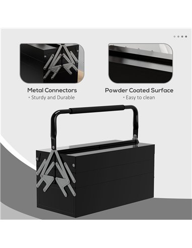 DURHAND 3 Tier Metal Toolbox, 5 Tray Professional Portable Tool Box with Carry Handle for Workshop, 45cmx20cmx34.5cm, Black