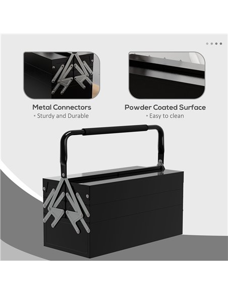 DURHAND 3 Tier Metal Toolbox, 5 Tray Professional Portable Tool Box with Carry Handle for Workshop, 45cmx20cmx34.5cm, Black - pic 134287 | FastDaddyshop