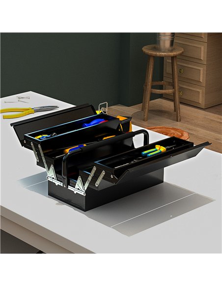 DURHAND 3 Tier Metal Toolbox, 5 Tray Professional Portable Tool Box with Carry Handle for Workshop, 45cmx20cmx34.5cm, Black - pic 134288 | FastDaddyshop