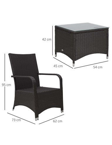 Outsunny 2-Seater Outdoor Rattan Bistro Garden Furniture Set with Cover Steel, Brown