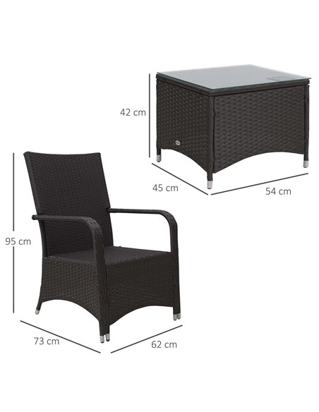 Outsunny 2-Seater Outdoor Rattan Bistro Garden Furniture Set with Cover Steel, Brown - pic 13429 | FastDaddyshop
