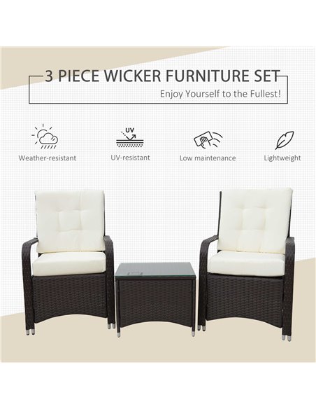 Outsunny 2-Seater Outdoor Rattan Bistro Garden Furniture Set with Cover Steel, Brown - pic 13430 | FastDaddyshop