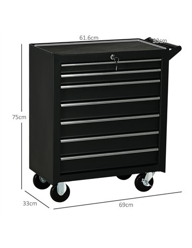 DURHAND 7-Drawer Rolling Tool Chest on Wheels, Lockable Tool Cabinet with Side Handle, Metal Tool Box Trolley for Garage, Worksh