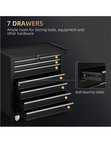 DURHAND 7-Drawer Rolling Tool Chest on Wheels, Lockable Tool Cabinet with Side Handle, Metal Tool Box Trolley for Garage, Worksh