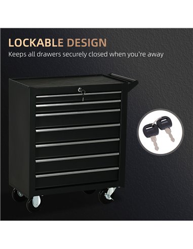 DURHAND 7-Drawer Rolling Tool Chest on Wheels, Lockable Tool Cabinet with Side Handle, Metal Tool Box Trolley for Garage, Worksh