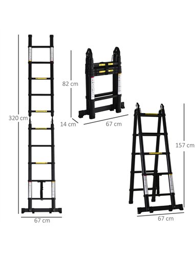 DURHAND 3.2m/10.5ft Telescopic Ladder, Extendable Aluminium Ladder with Anti-slip Pedals, Multi-purpose Portable Foldable 10 Ste