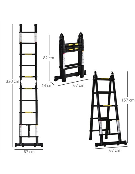 DURHAND 3.2m/10.5ft Telescopic Ladder, Extendable Aluminium Ladder with Anti-slip Pedals, Multi-purpose Portable Foldable 10 Ste - pic 134347 | FastDaddyshop